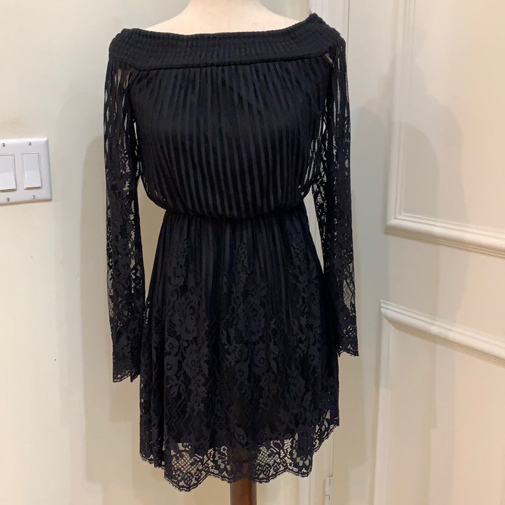 Trixxi black lace off shoulder dress with liner